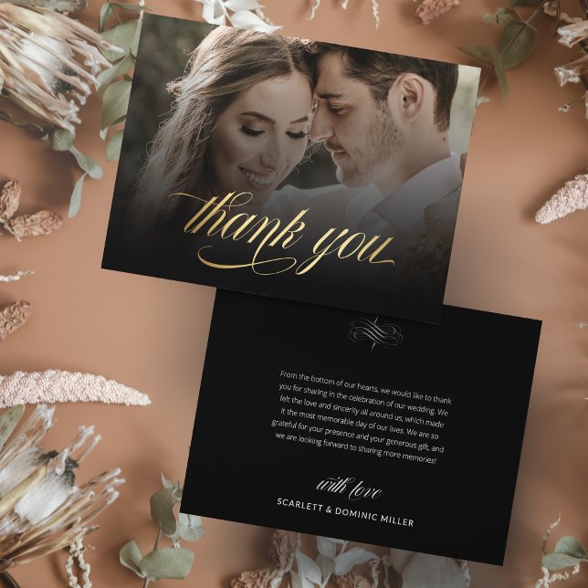 Black and Shiny Calligraphy Thank You Wedding Card (Creator Uploaded)