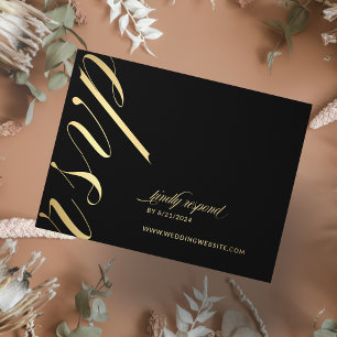 Black and Shiny Minimalist RSVP Wedding Card