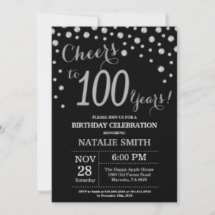 Black and Silver 100th Birthday Diamond Invitation