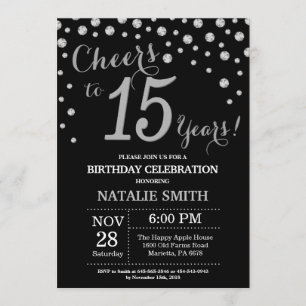 Black and Silver 15th Birthday Diamond Invitation