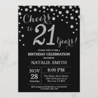 Black and Silver 21st Birthday Diamond Invitation