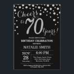 Black and Silver 70th Birthday Diamond Invitation<br><div class="desc">70th Birthday Invitation with Black and Silver Glitter Diamond Background. Silver Confetti. Adult Birthday. Male Men or Women Birthday. For further customisation,  please click the "Customise it" button and use our design tool to modify this template.</div>