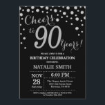 Black and Silver 90th Birthday Diamond Invitation<br><div class="desc">90th Birthday Invitation with Black and Silver Glitter Diamond Background. Silver Confetti. Adult Birthday. Male Men or Women Birthday. For further customisation,  please click the "Customise it" button and use our design tool to modify this template.</div>