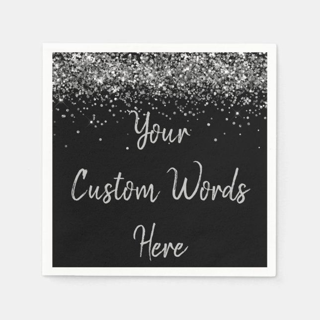 Black and Silver Anniversary Party Birthday Party Napkin (Front)