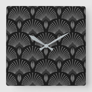 Black and Silver Art Deco Fan Design Clock