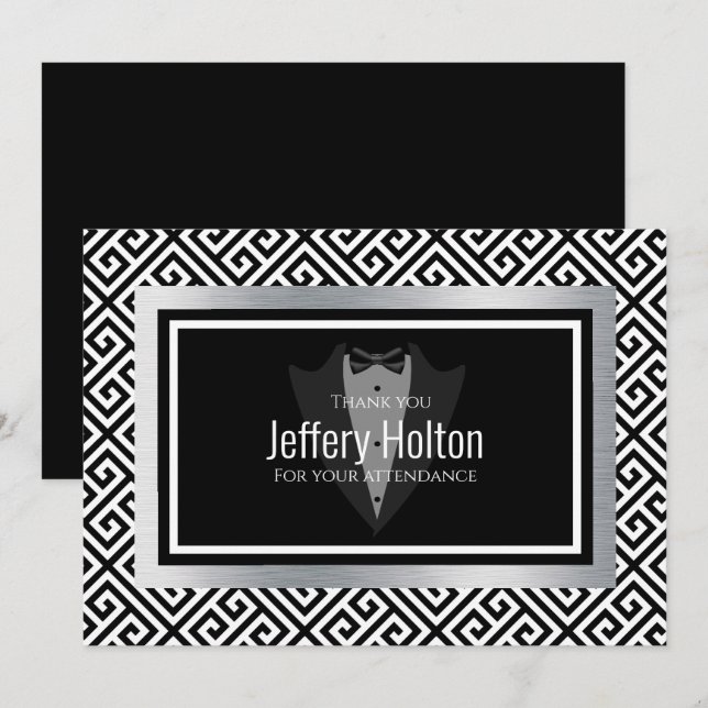 Black and silver Bachelor party Thank You Card (Front/Back)