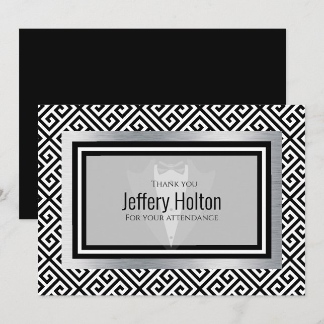 Black and silver Bachelor party Thank You Card (Front/Back)