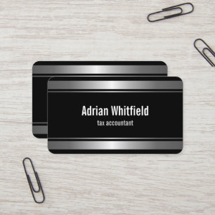Black and Silver Bar Borders Horizontal Accountant Business Card