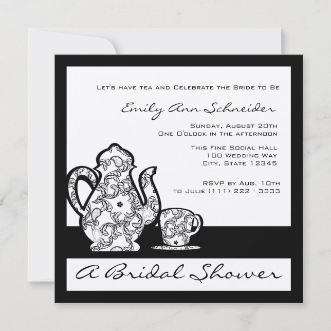 Black and Silver Bridal Tea Shower Invitation (Front)
