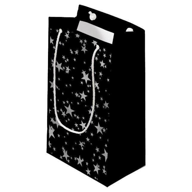 Black and Silver Celestial Star  Small Gift Bag (Front Angled)