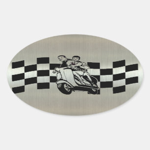Black and silver check scooter riders oval sticker