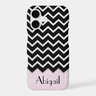 Black and Silver Chevron Pattern with Pink
