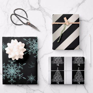 Black and Silver Christmas Wrapping Paper Sheet