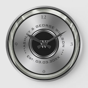 Black And Silver Circle Large Clock