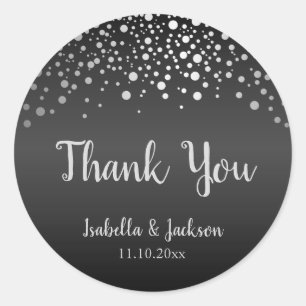 Black and Silver Confetti Dots Classic Round Sticker