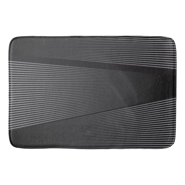 Black and Silver Contemporary Abstract Bath Mat (Front)