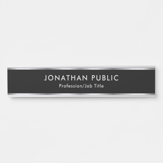 Black And Silver Custom Professional Glam Elegant Door Sign (Front)