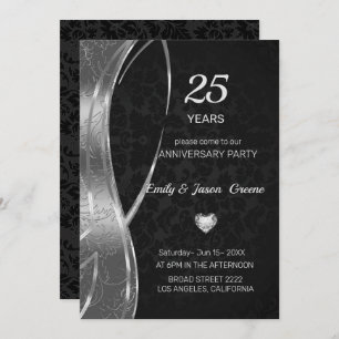 Black And Silver Damask Invitation