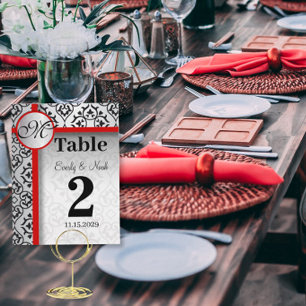 Black and Silver Damask Red Trim Table Number Postcard