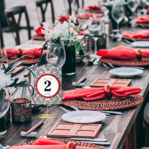 Black and Silver Damask Red Trim Table Number Postcard