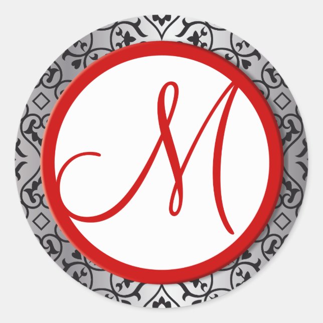 Black and Silver Damask Red Trim Wedding Seal (Front)