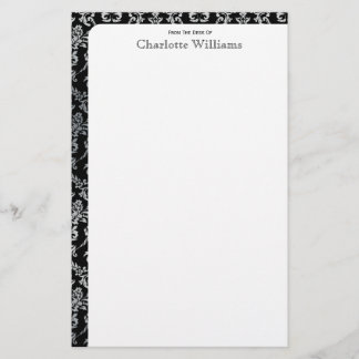 Black and Silver Damask Stationery