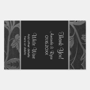 Black and Silver Damask Wine Label Large 4.5 x 2.7