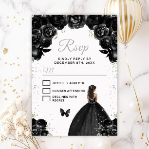 Black and Silver Dark Skin Princess RSVP Card