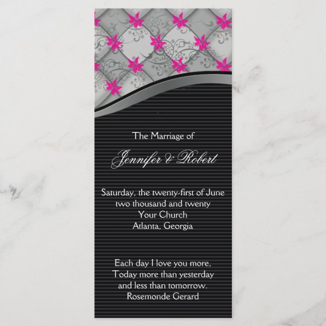 Black and Silver Diamond Stripe Wedding Program Programme (Front)