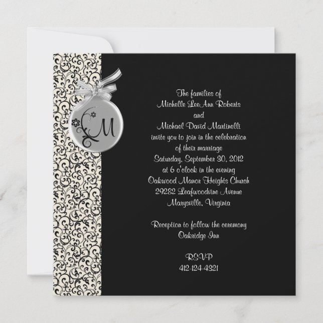 Black and Silver Diamond Wedding Invitation (Front)