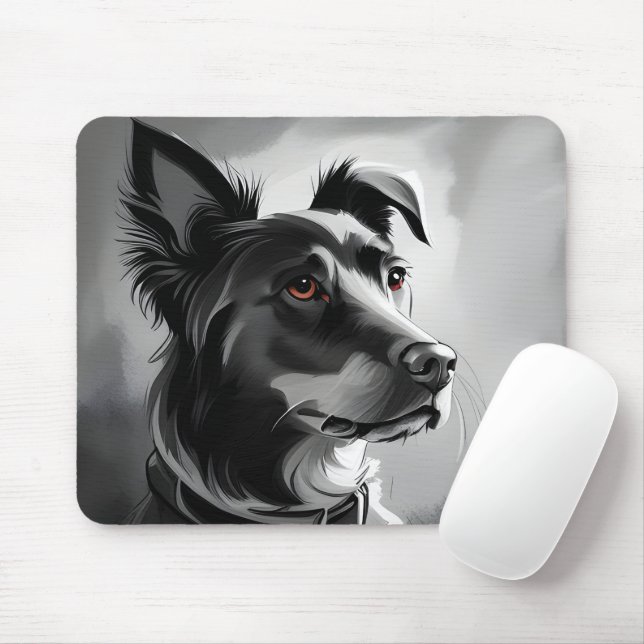 Black and Silver Dog Portrait Painting Mouse Mat (With Mouse)