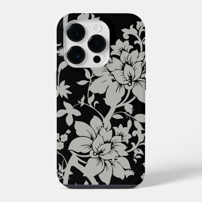 Black and silver dust floral pattern iPhone case (Back)