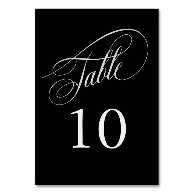 Black and Silver Elegant Calligraphy Table Numbers (Front)