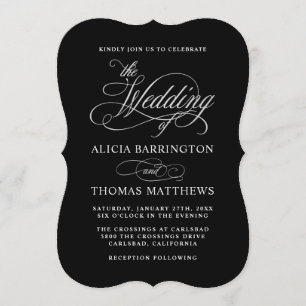 Black and Silver Elegant Calligraphy Wedding Invitation