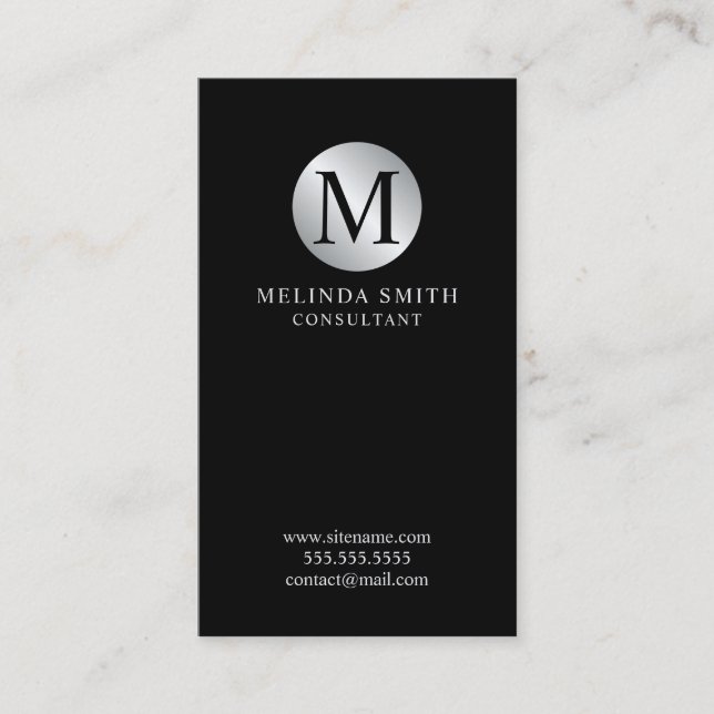 Black and Silver Elegant Monogram Business Card (Front)