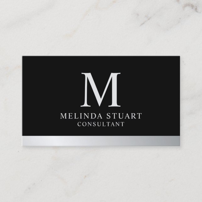 Black and Silver Elegant Monogram Business Card (Front)