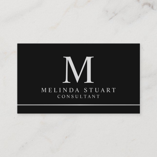 Black and Silver Elegant Monogram Business Card (Front)