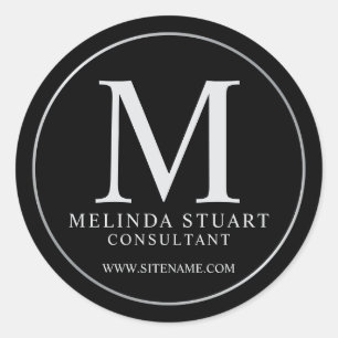 Black and Silver Elegant Monogram Business Classic Round Sticker