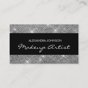 Black and Silver Elegant Sparkly Makeup Artist Business Card