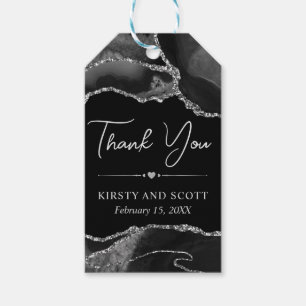Black and Silver Faux Glitter Agate Wedding Gift Tags