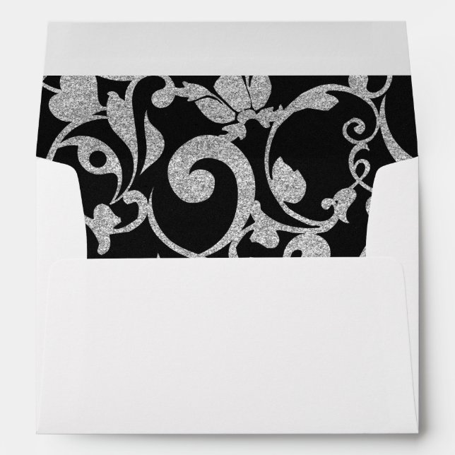 Black and Silver Faux Glitter Wedding Envelope (Back (Bottom))