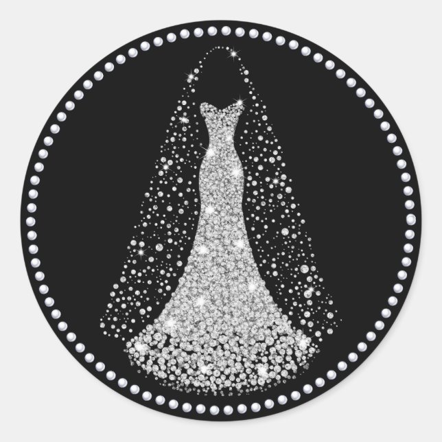 Black and Silver Faux Glitter Wedding Sticker (Front)