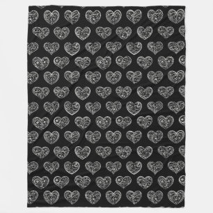 Black and Silver Filigree Hearts Fleece Blanket