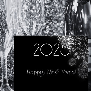 Black and silver fireworks - happy new year 2026 foil holiday postcard