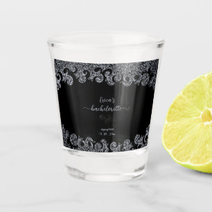 Black and Silver Floral Gothic Bachelorette Party Shot Glass