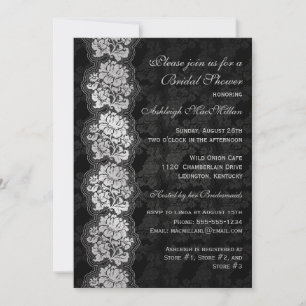 Black and Silver Floral Lace Bridal Shower Invite
