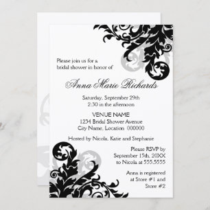 Black and Silver Flourish Bridal Shower Invitation