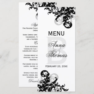 Black and Silver Flourish Menu Card