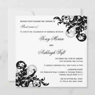 Black and Silver Flourish Wedding Invitation