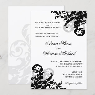 Black and Silver Flourish Wedding Invitation